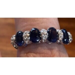 Oval Cut Blue Sapphire Eternity Band 925 Sterling Silver Size 6